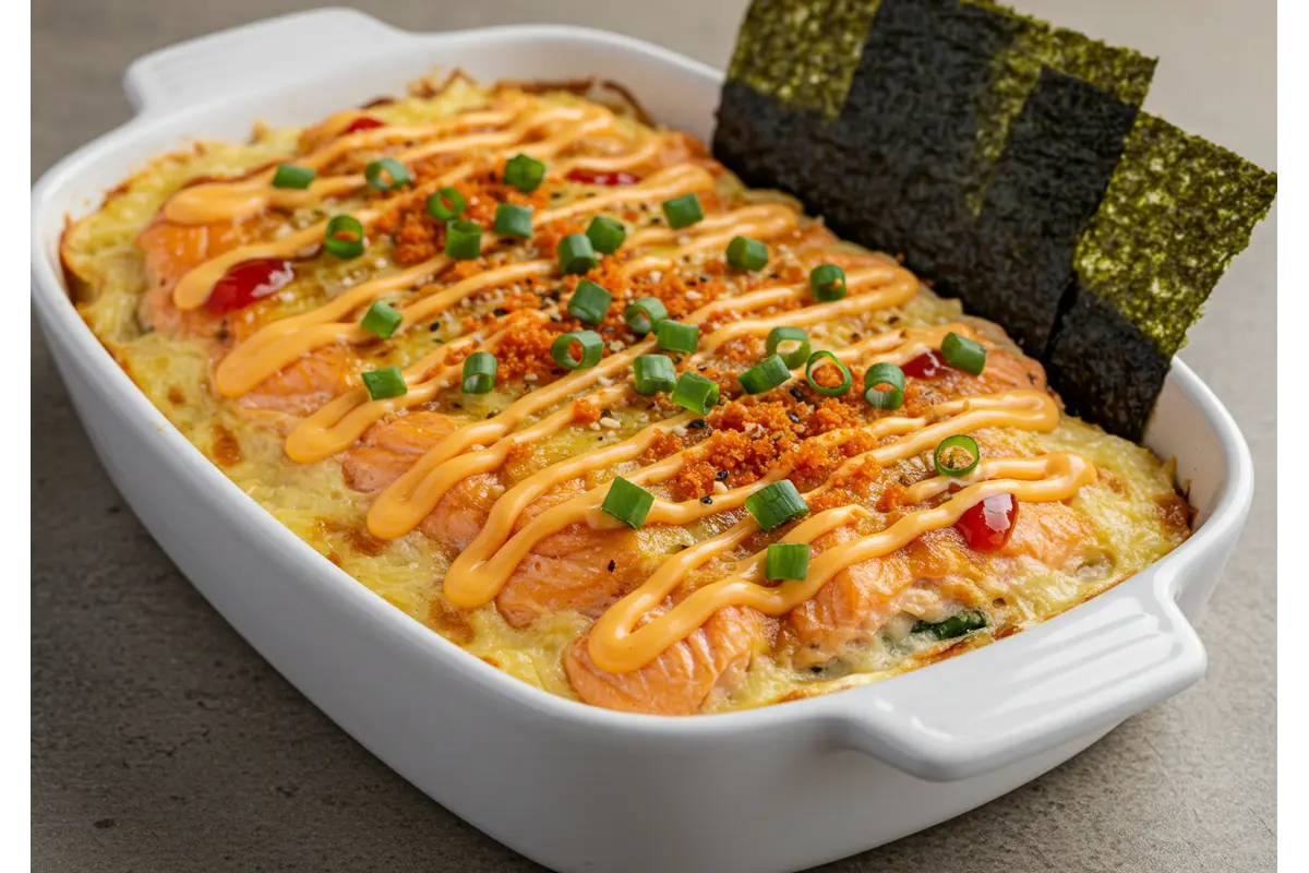 salmon sushi bake